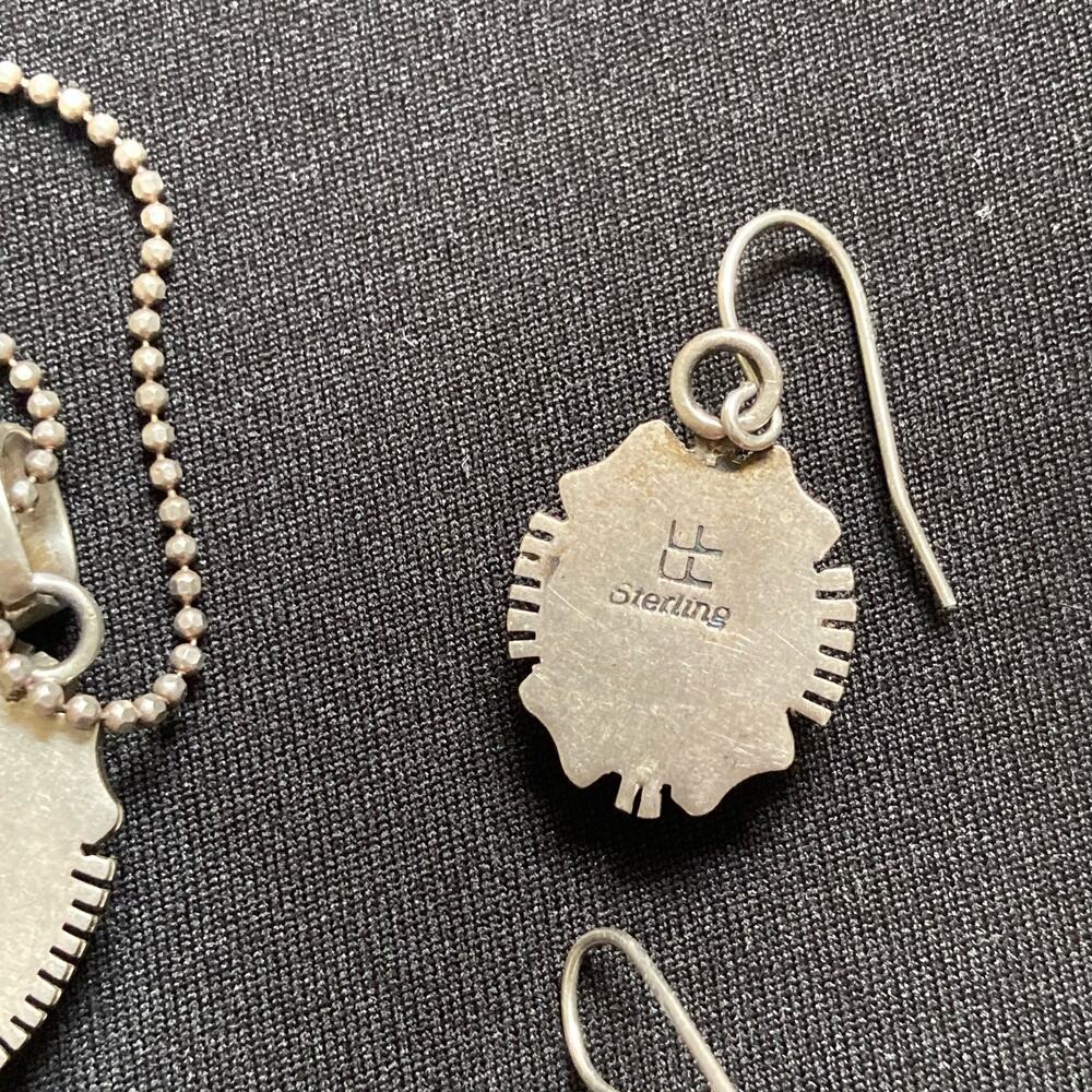 Spider Web Turquoise Sterling Navajo Necklace & Earring Set 925 - Picture 15 of 15